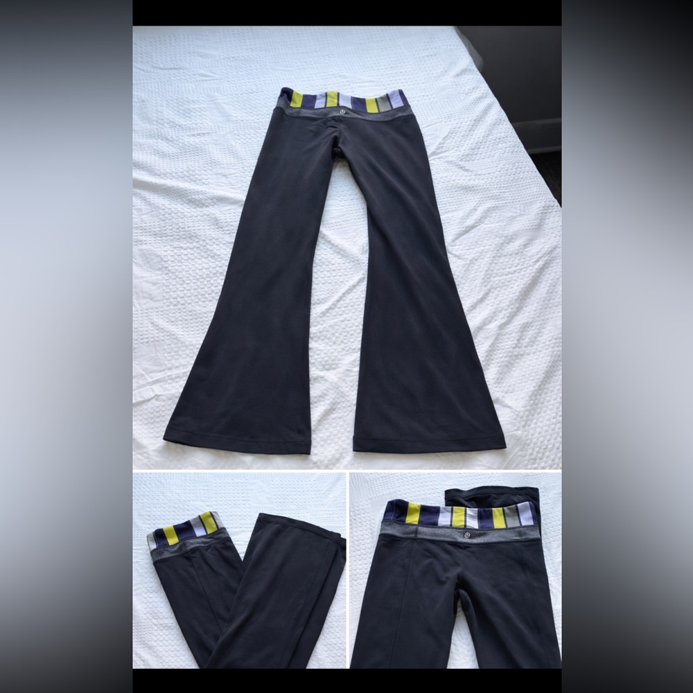 Lululemon Women’s Size 4 Black Flared Yoga Pants with Striped Waistband